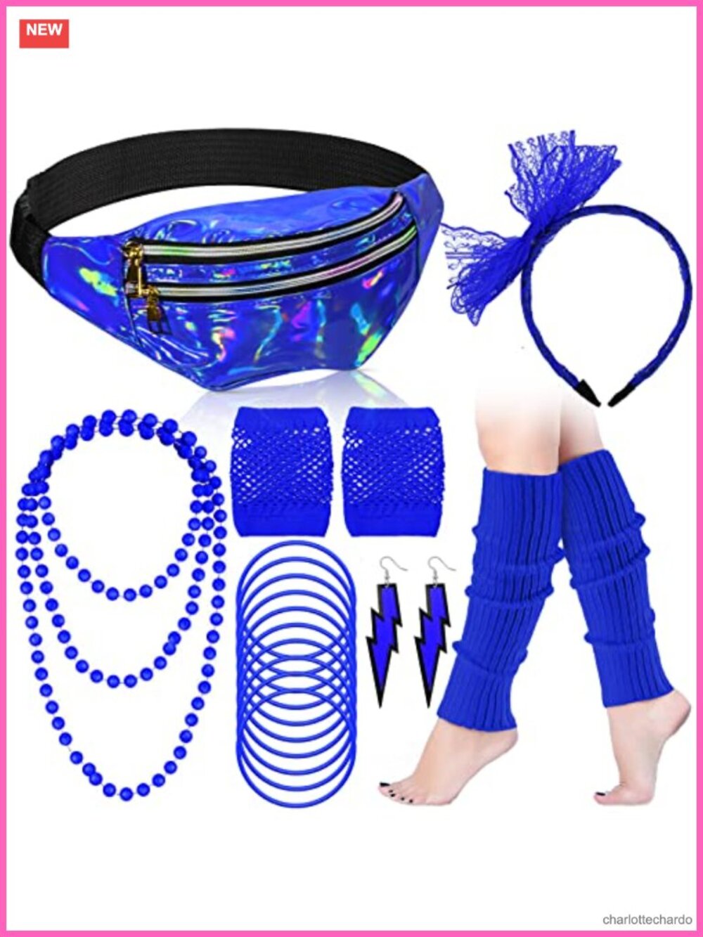 80s Costume Accessories Set Fanny Pack Leg Warmers Fishnet Gloves Women